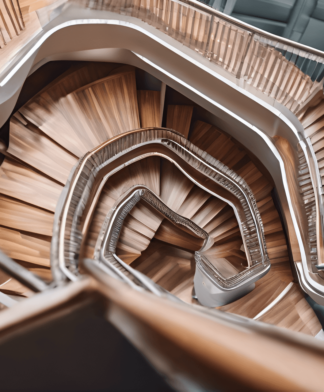 Convoluted wooden stairs from top